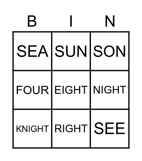 Homophonos Bingo Card