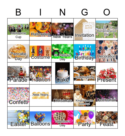 Celebrations Bingo Card