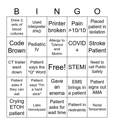 Emergency Bingo Card