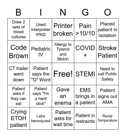 Emergency Bingo Card