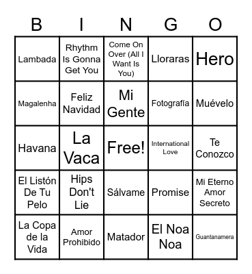 ¡MÚSICA LATINA! Pt. 2 Bingo Card