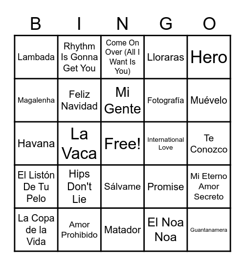 ¡MÚSICA LATINA! Pt. 2 Bingo Card