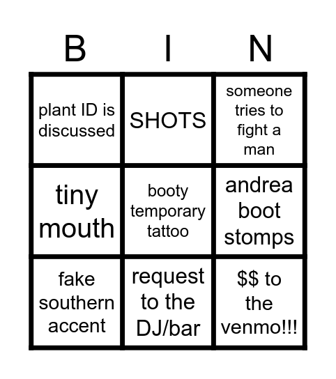 Andrea's Bachelorette 2.0 Bingo Card