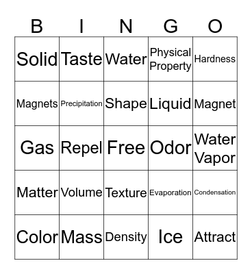 Properties of Matter Bingo Card