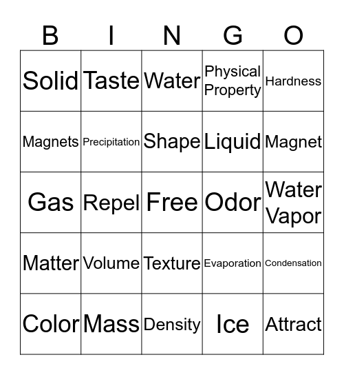 Properties of Matter Bingo Card