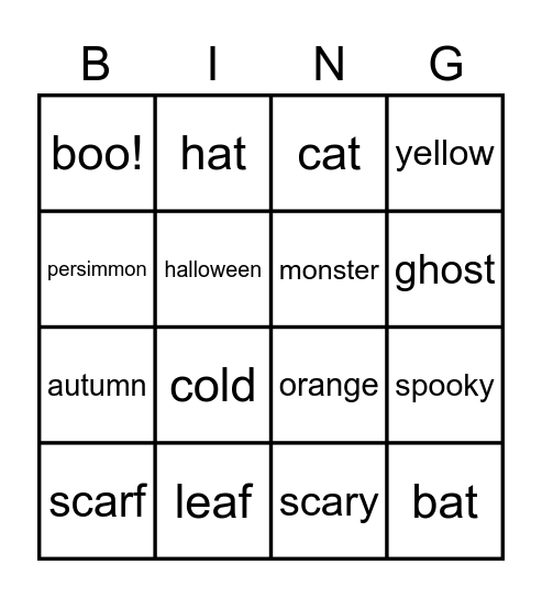 Fall Bingo Card