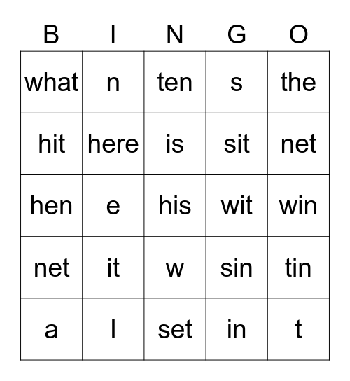 Language and Phonics Bingo Card