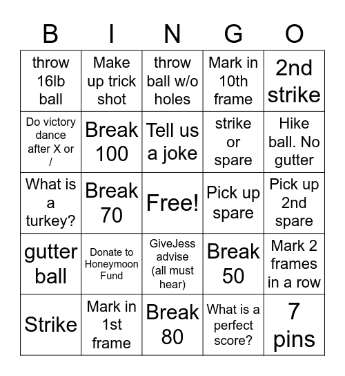 Bowling Bingo Card