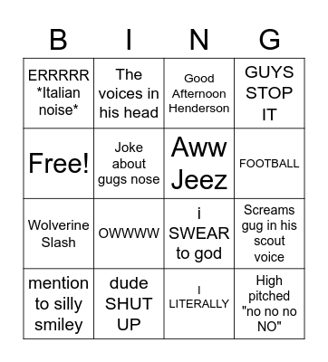 JIMMY Bingo Card