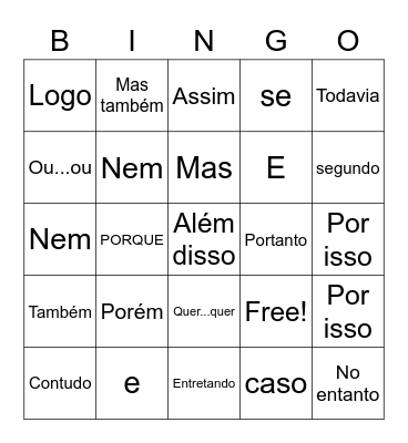 Conjunções Bingo Card