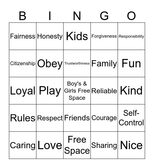 Fun Club BINGO Card