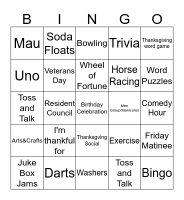 Activity Bingo Card