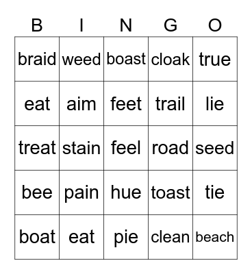 When two vowels go walking Bingo Card