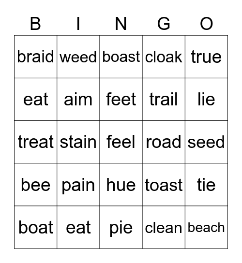 When two vowels go walking Bingo Card