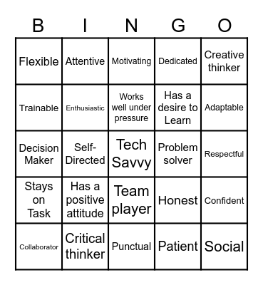 Work Maturity Skills Bingo Card