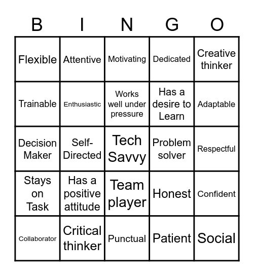Work Maturity Skills Bingo Card