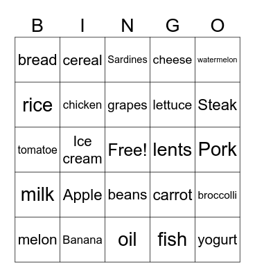 FOOD Bingo Card