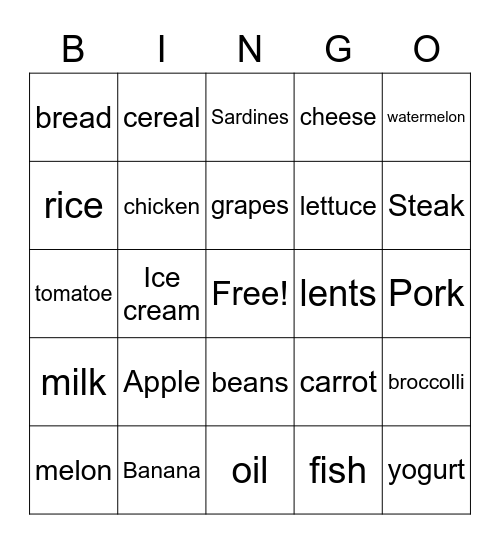 FOOD Bingo Card