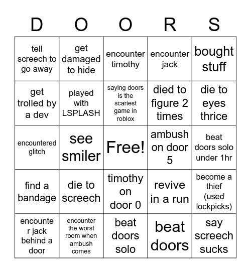 DOORS Bingo Card
