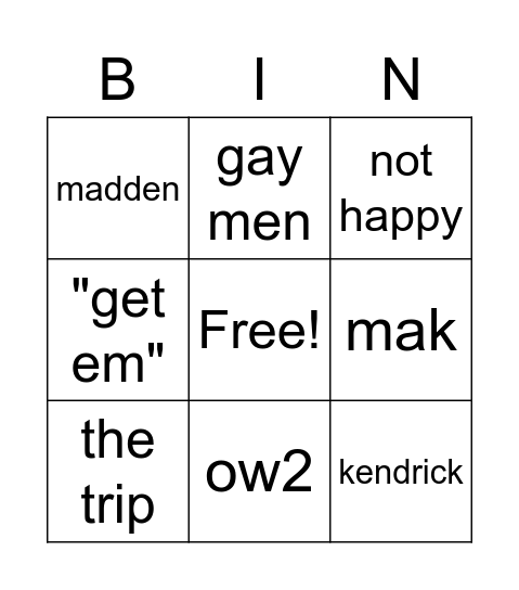 robin Bingo Card