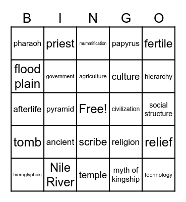 Ancient Egyptian Vocabulary Bingo Card