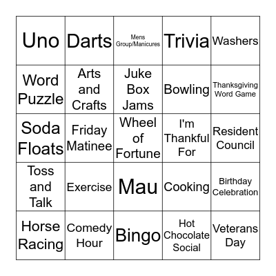 Activity Bingo Card