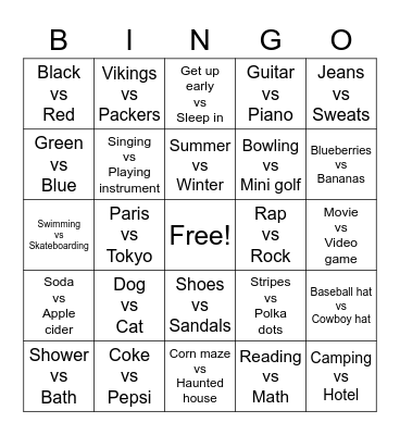 CIRCLE THE ONE YOU LIKE BEST!! Bingo Card