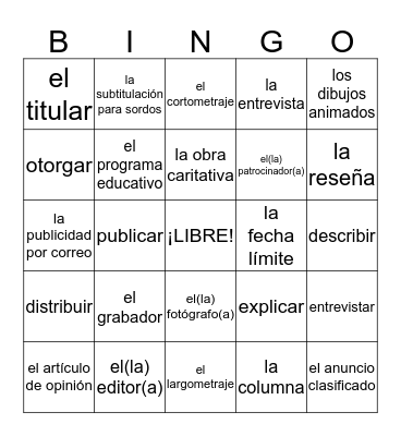 Español 3 - U2L2 Bingo Card