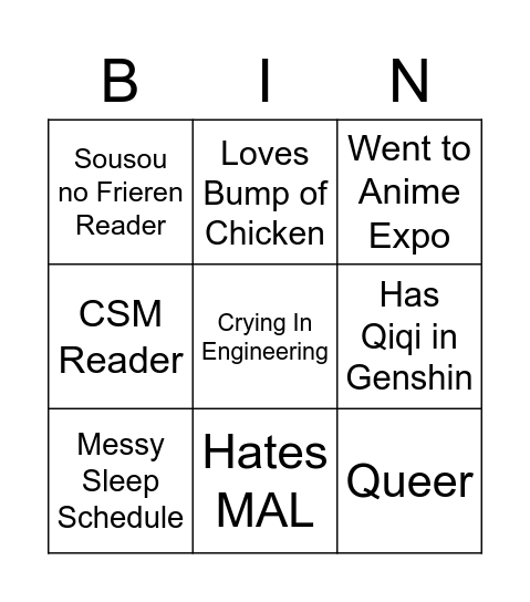 Untitled Bingo Card