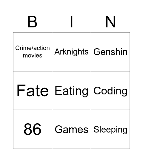 Untitled Bingo Card