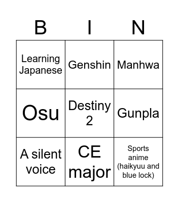 Untitled Bingo Card