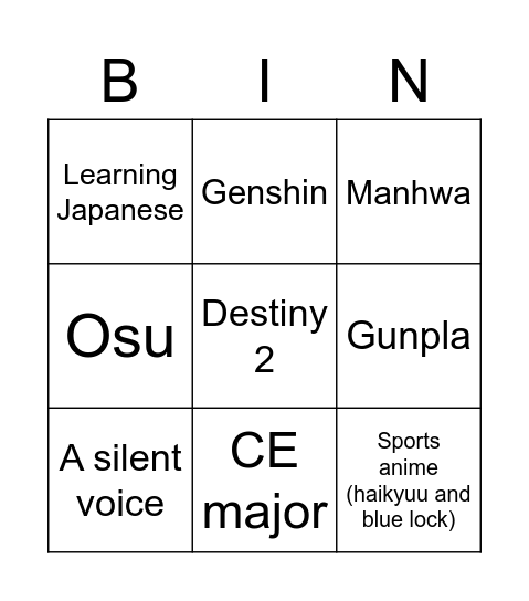 Untitled Bingo Card