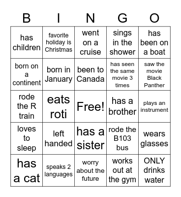 Mix n Mingle Bingo Card