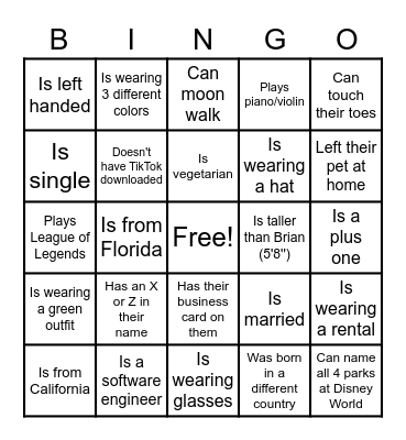 Somebody Who Bingo Card