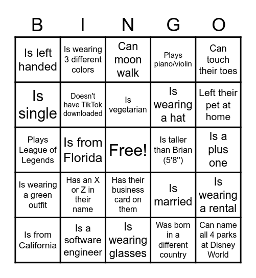 Somebody Who Bingo Card