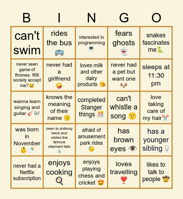 Get to know Sahil Bingo Card