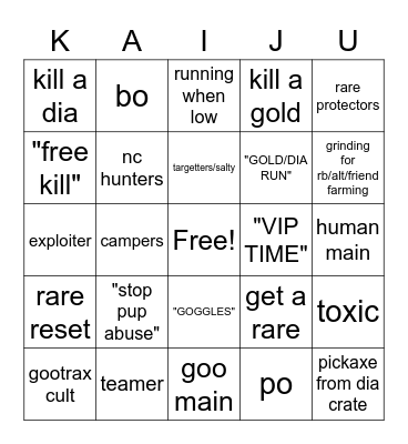 Kaiju Paradise Bingo Card