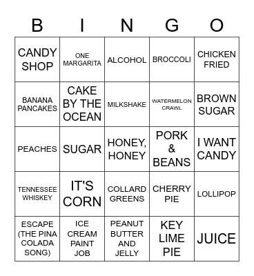 SONGS ABOUT FOOD & DRINK Bingo Card