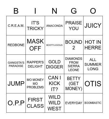 SONGS THAT SAMPLE OTHER SONGS Bingo Card