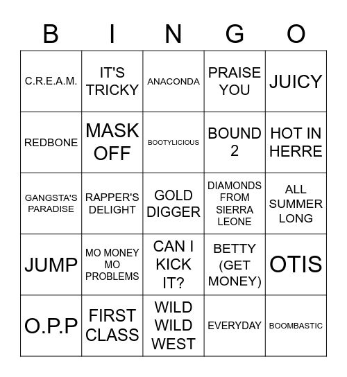 SONGS THAT SAMPLE OTHER SONGS Bingo Card