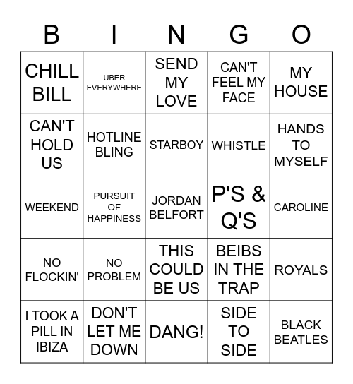 SUMMER OF 2016 HITS Bingo Card