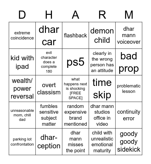 Dhar Mann Bingo vk Bingo Card