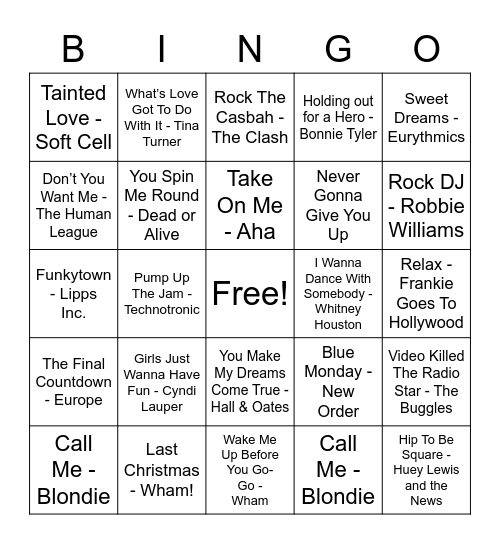 Bingo Bango Bongo Bingo Card