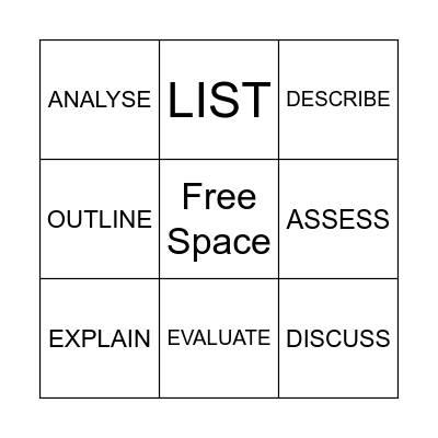 Command verb bingo Card