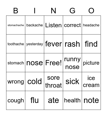 health Bingo Card