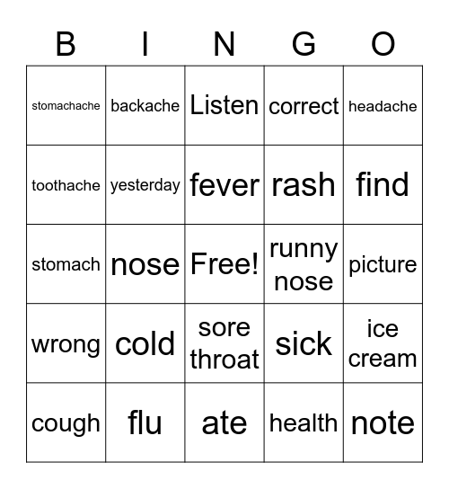 health Bingo Card