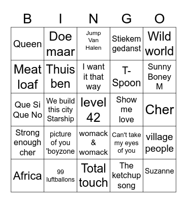 Muziek bingo 90's Bingo Card