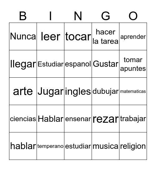 Spanish BINGO Card