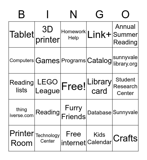 Sunnyvale Library Bingo Card