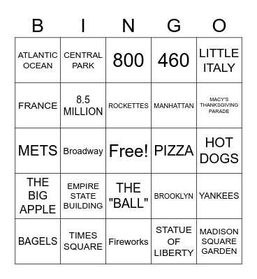 NEW YORK BINGO Card